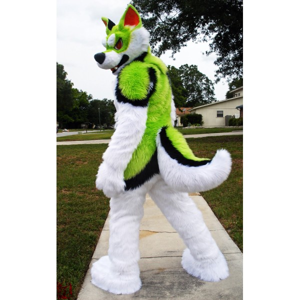 Fierce Green & White Husky Dog Mascot Costume