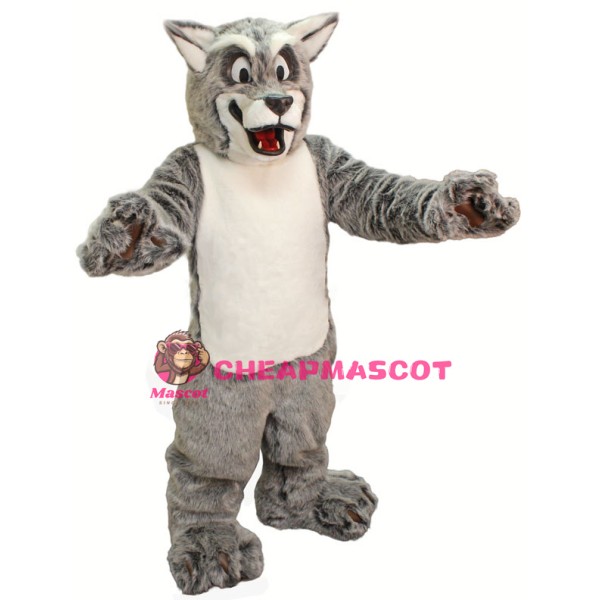 Friendly Grey Wolf Mascot Costume