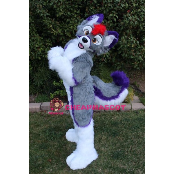 Purple & Grey Husky Dog Mascot Costume