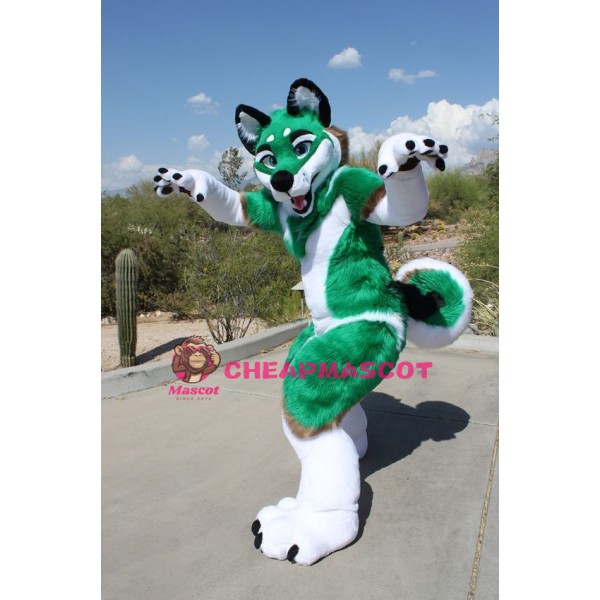 Green & White Husky Dog Mascot Costume