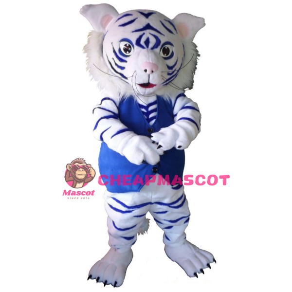 White And Blue Tiger Mascot Costume