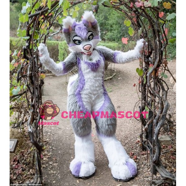 Beautiful Purple & Grey Husky Dog Mascot Costume
