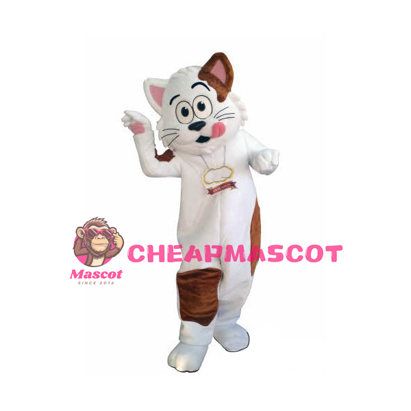 White & Brown Cat Mascot Costume