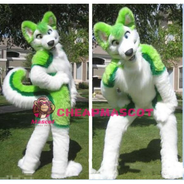Lovely Green & White Husky Dog Mascot Costume