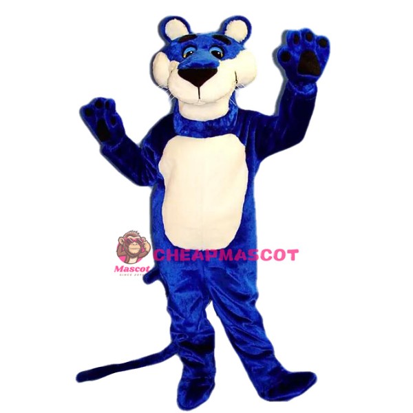 Happy Blue Panther Mascot Costume