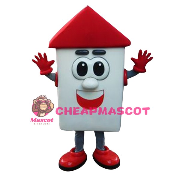 White & Red House Mascot Costume