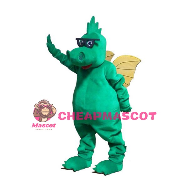 Glasses Green Dragon Mascot Costume