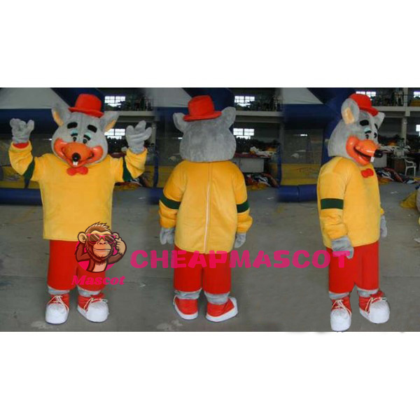 Gray Mouse In Yellow And Red Outfit Mascot Costume