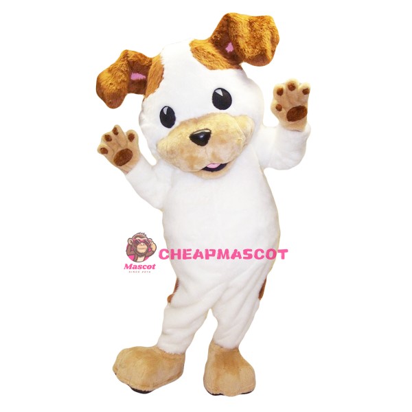 Friendly White & Brown Dog Mascot Costume