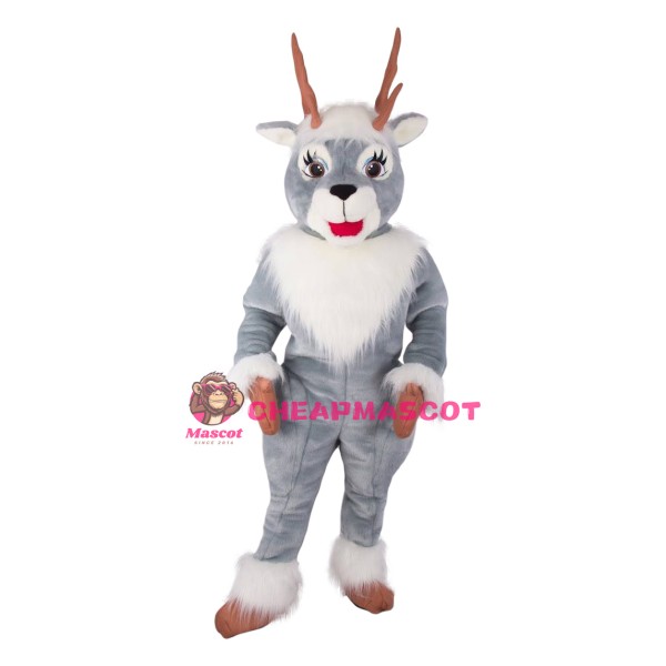 Happy Grey Deer Mascot Costume