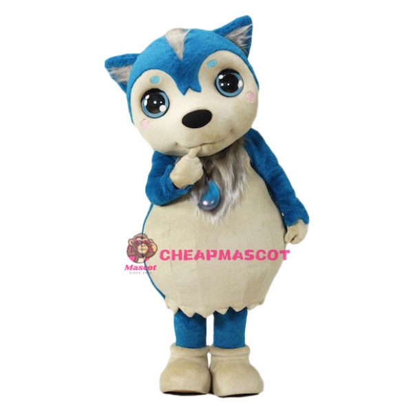 Little Cute Blue Wolf Mascot Costume