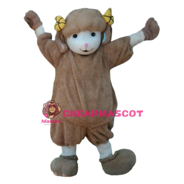Happy Brown Sheep Mascot Costume