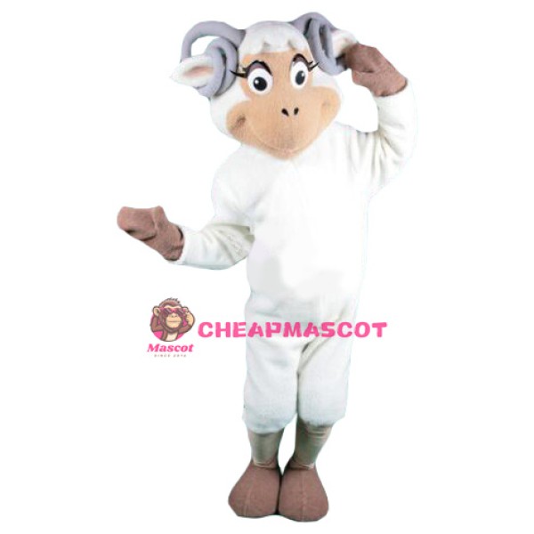 Friendly White Sheep Mascot Costume