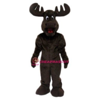 Happy Long Fur Moose Mascot Costume