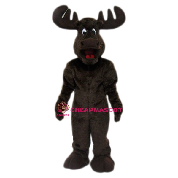 Happy Long Fur Moose Mascot Costume
