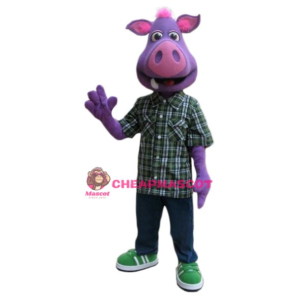 Purple Pig Boy Mascot Costume