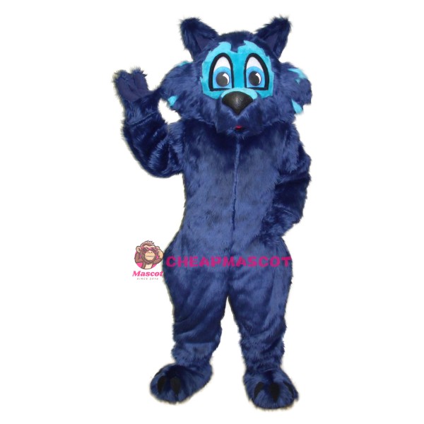 Friendly Blue Wolf Mascot Costume
