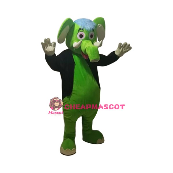 Happy Green Elephant Mascot Costume