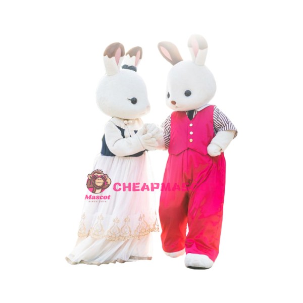 Deluxe White Bunny Couple Mascot Costume