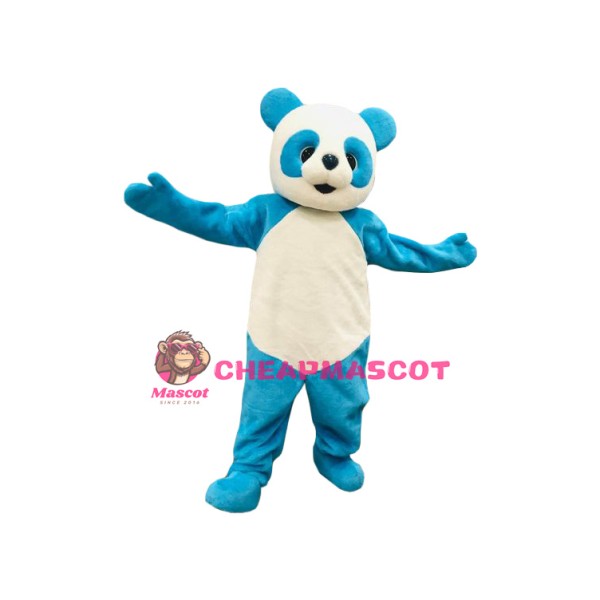 Happy Blue Panda Mascot Costume