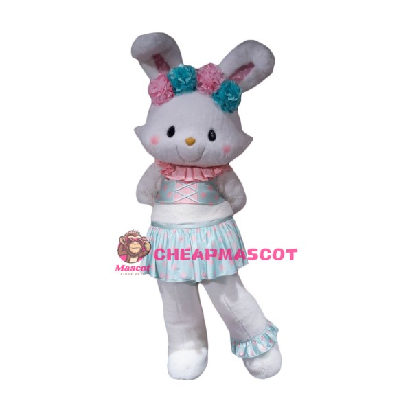 Cute Lightweight White Rabbit Mascot Costume With Dress
