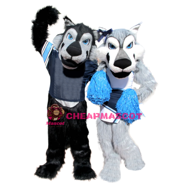 Superb Black Wolf & Grey Wolf Mascot Costume