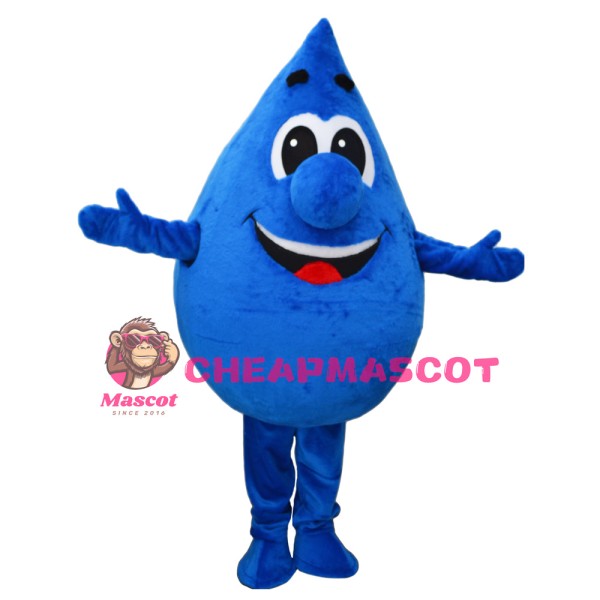 Friendly Blue Water Drop Mascot Costume