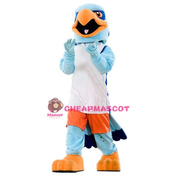 Friendly Blue Hawk Mascot Costume