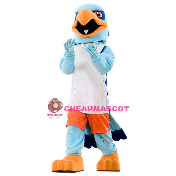 Friendly Blue Hawk Mascot Costume
