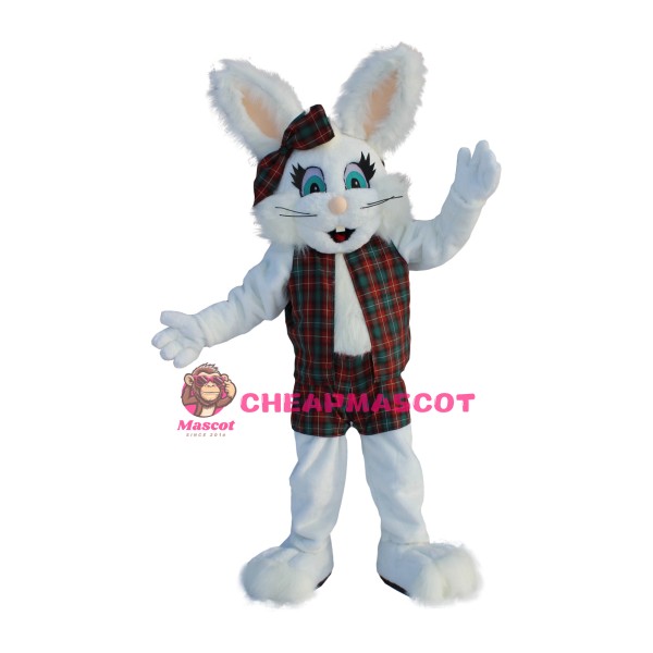 Friendly White Bunny Mascot Costume