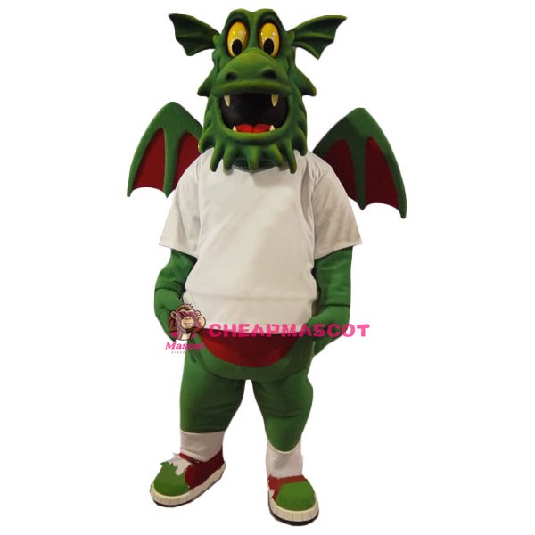 Friendly Realistic Green Dragon Mascot Costume