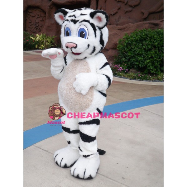 Friendly White Tiger Mascot Costume