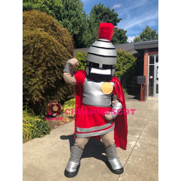 Silver & Red Spartan Trojan Knight Mascot Costume