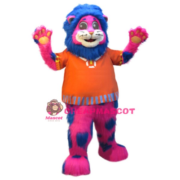 Pink & Blue Lion Mascot Costume
