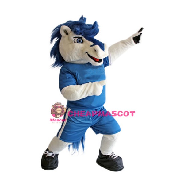 White & Blue Horse Mascot Costume