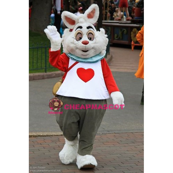 White Heart Rabbit Mascot Costume