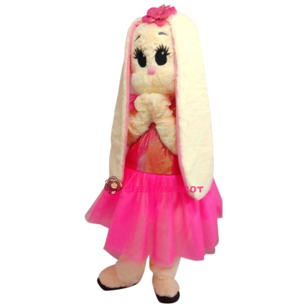 Pink Dress Bunny Mascot Costume