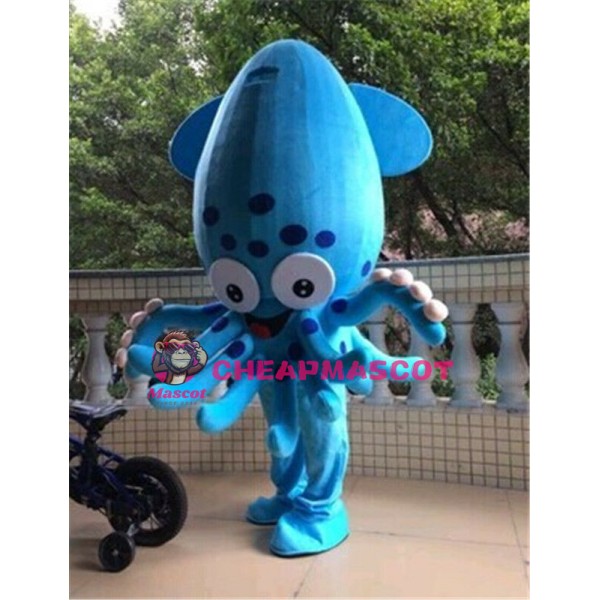 Blue Squid Mascot Costume