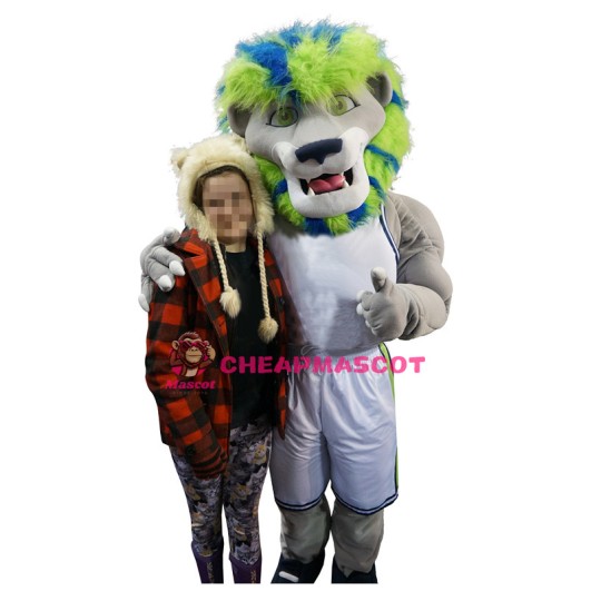 Green & Blue Hair Lion Mascot Costume
