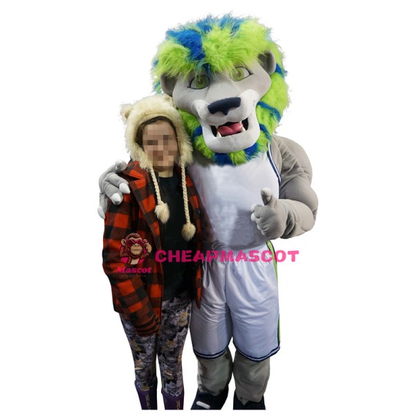 Green & Blue Hair Lion Mascot Costume