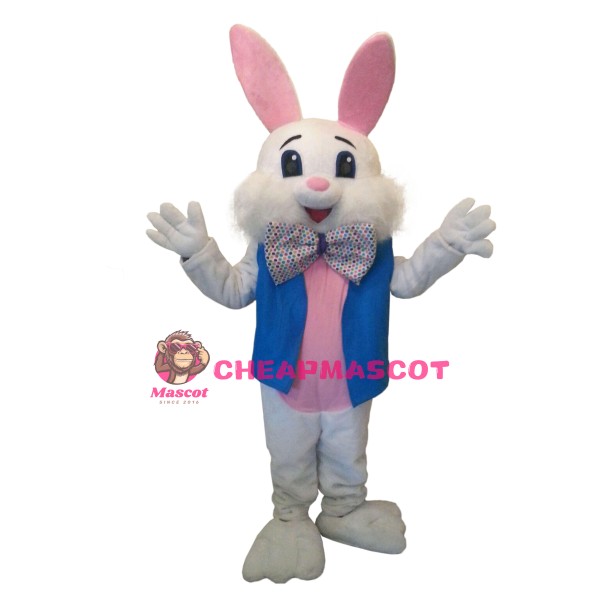 Happy White & Pink Rabbit Mascot Costume