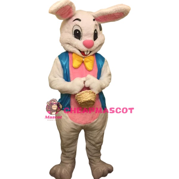 Friendly White Easter Bunny Rabbit Mascot Costume
