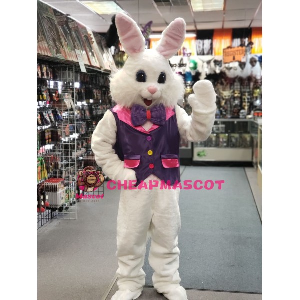 Friendly Purple Suit Easter Bunny Mascot Costume