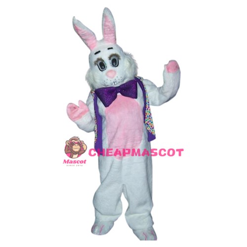Superb Friendly White & Pink Bunny Mascot Costume