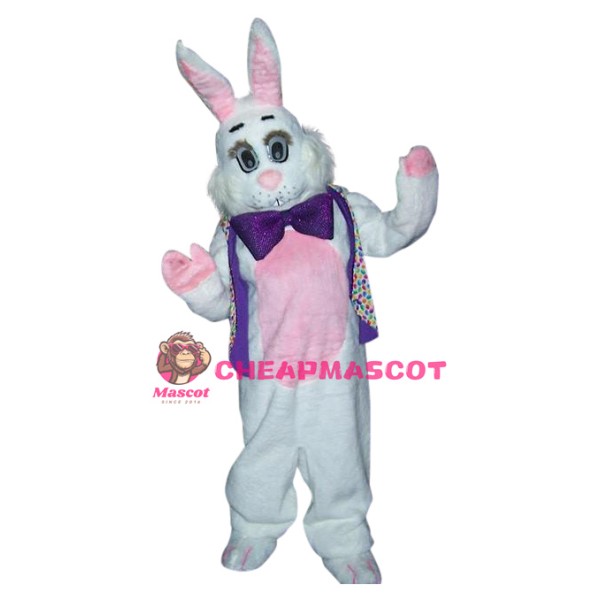 Superb Friendly White & Pink Bunny Mascot Costume