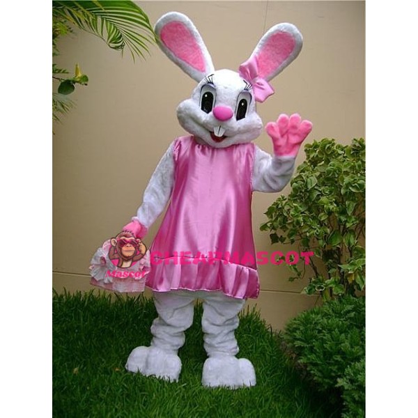 Pink Dress Easter Bunny Mascot Costume