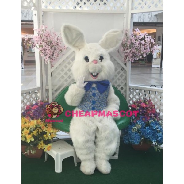 Friendly White Easter Bunny Mascot Costume