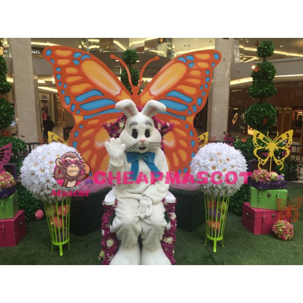 Happy White Easter Bunny Mascot Costume