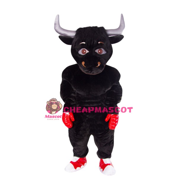 Black Boxing Bull Mascot Costume