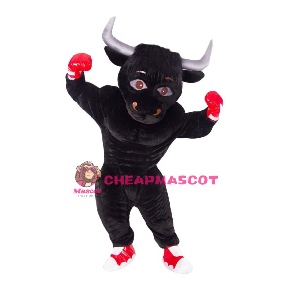 Black Boxing Bull Mascot Costume